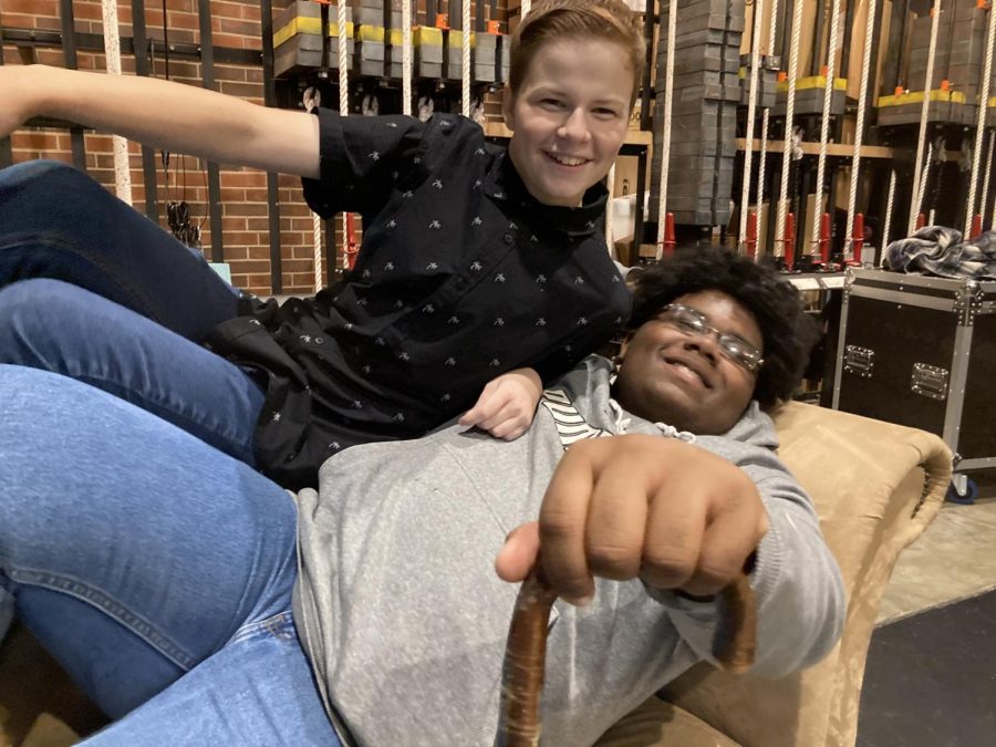 Sophomore Rileigh Wren and Junior Francisco Pease play around after a successful play practice.  The play is a comedy this year rather than the typical fall play at SHS, which is normally more serious.