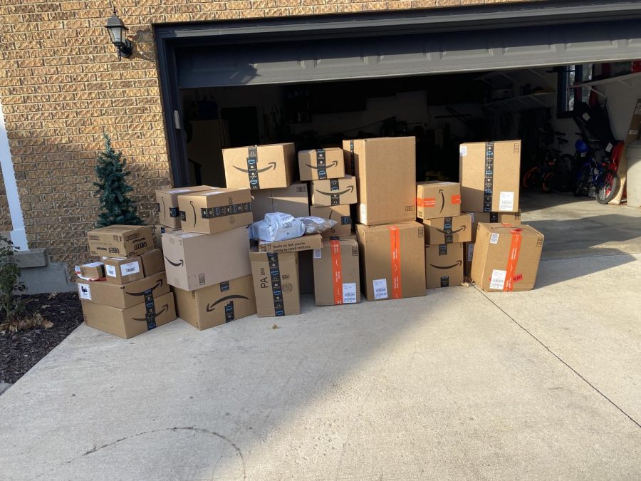 Drew+captures+a+picture+of+the+astonishing+amount+of+boxes+delivered+to+her+house.+This+was+one+of+six+shipments+of+this+size.