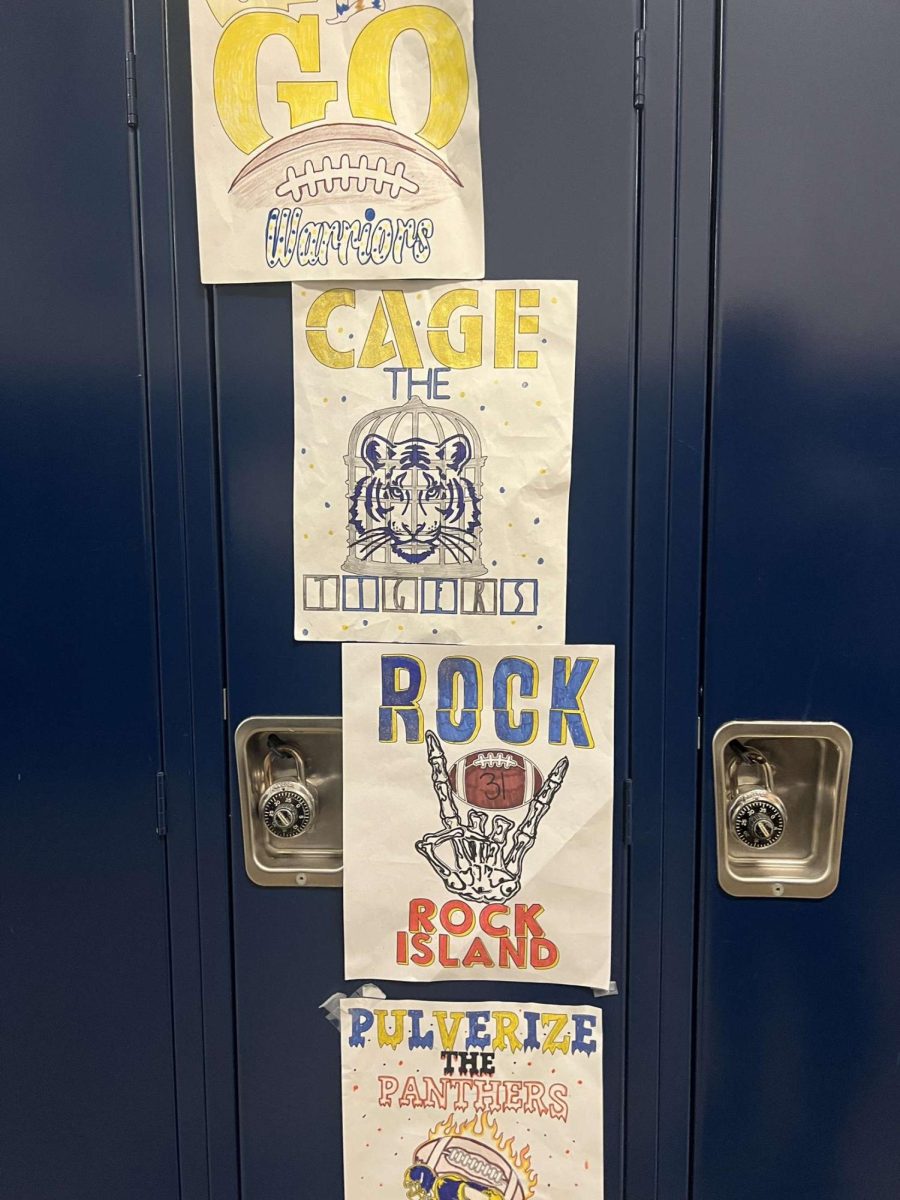 S.H.S. cheerleaders decorate football players lockers before each game. This year, the cheerleaders post a new sign before each game.