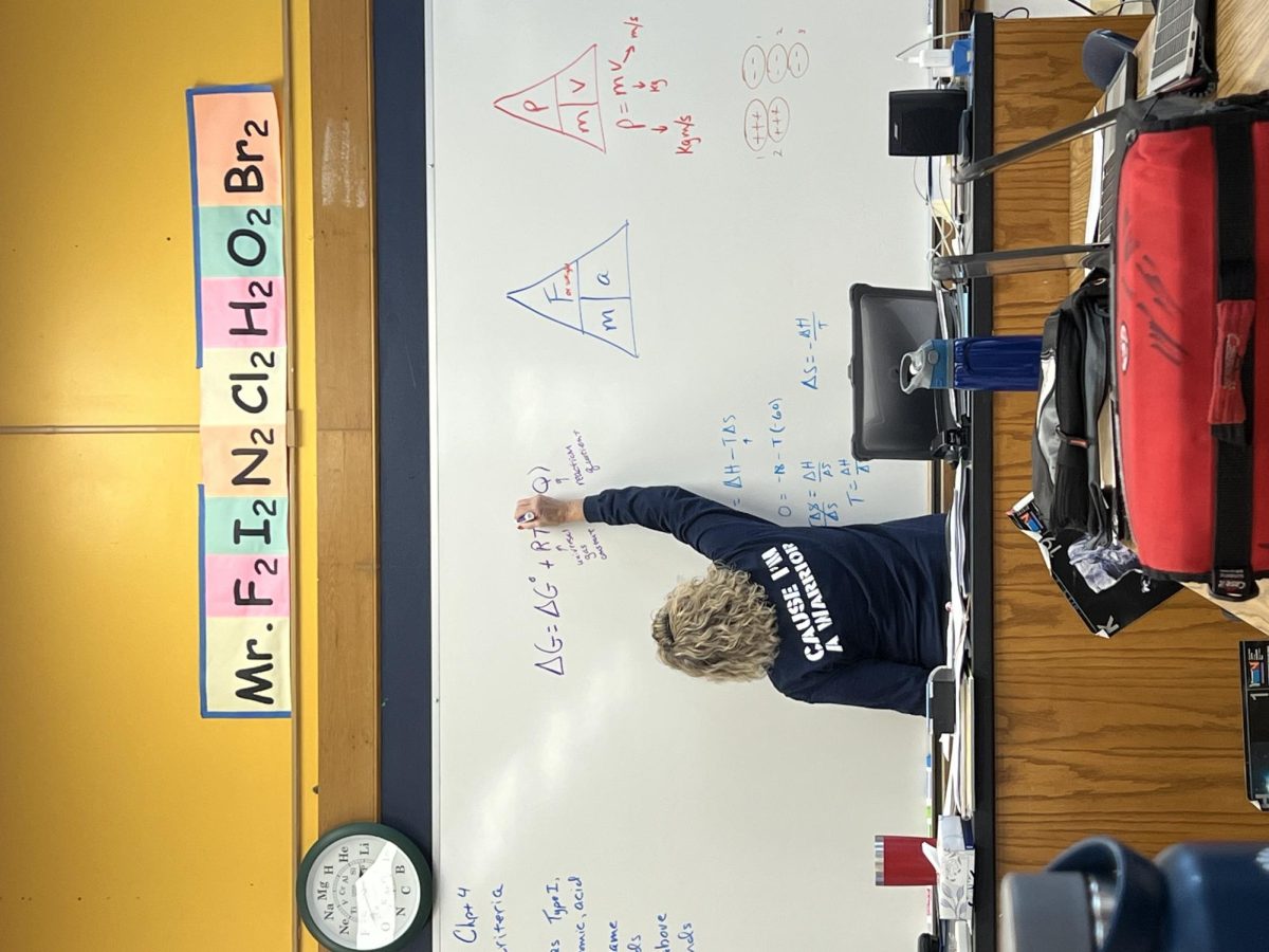 Chemistry Teacher Mrs. Browne teaches her AP Chemistry students the equation for Gibbs Free energy. The AP students have been just started the study of Entropy.