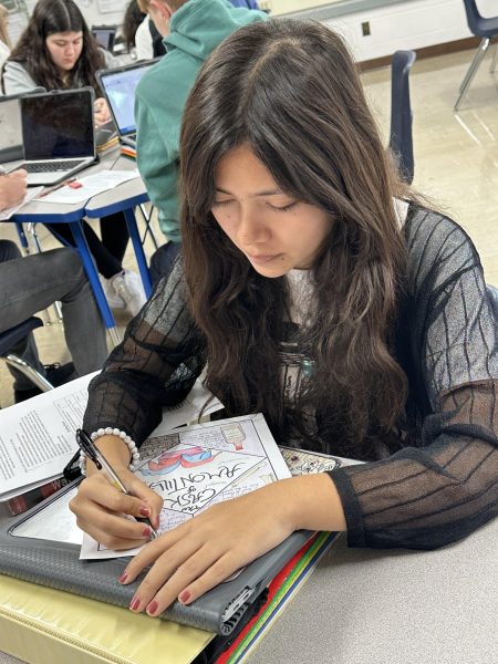 Senior Chavela Quintana works on an assignment in English 4. This was done after reading Edgar Allen Poes The Cask of Amontillado.