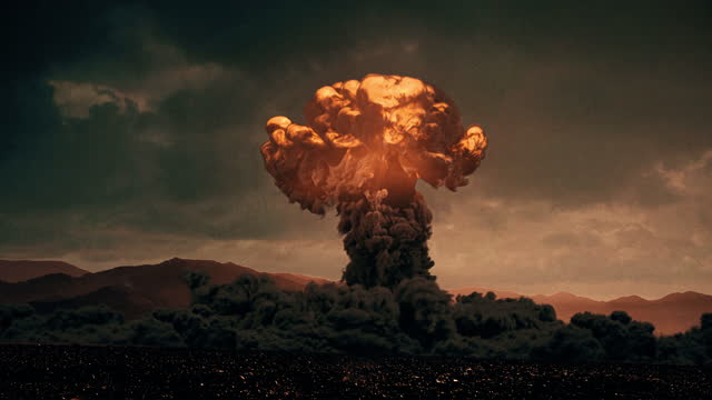 Composited color footage of a nuclear bomb test stock video